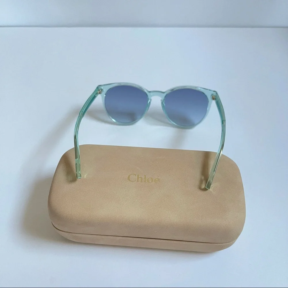 New Chloe Authentic 48mm Round Blue Sunglasses With Case - Reemoly